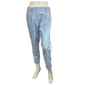Buddha Wear Light Blue Cream Tuxedo Stripe Cotton Elastic Waist Chinos Pants S